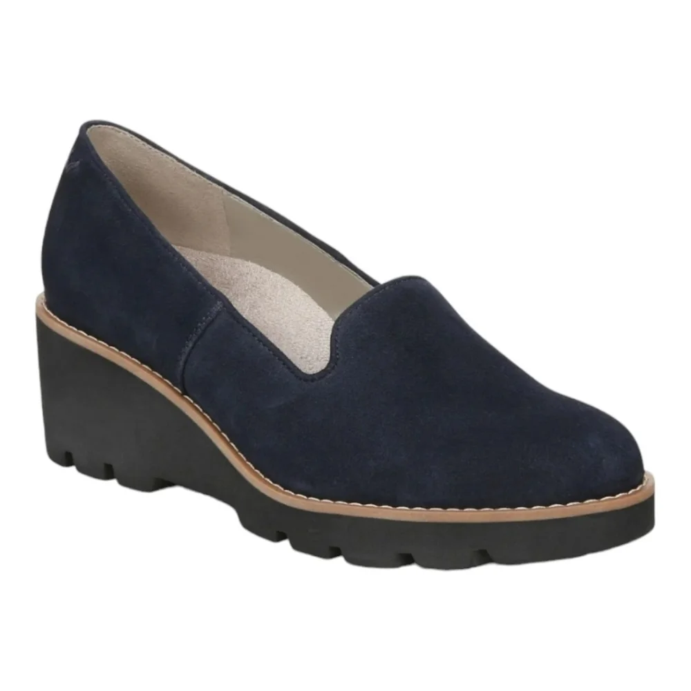 Vionic Navy Suede Wedge Loafer with Lug Sole